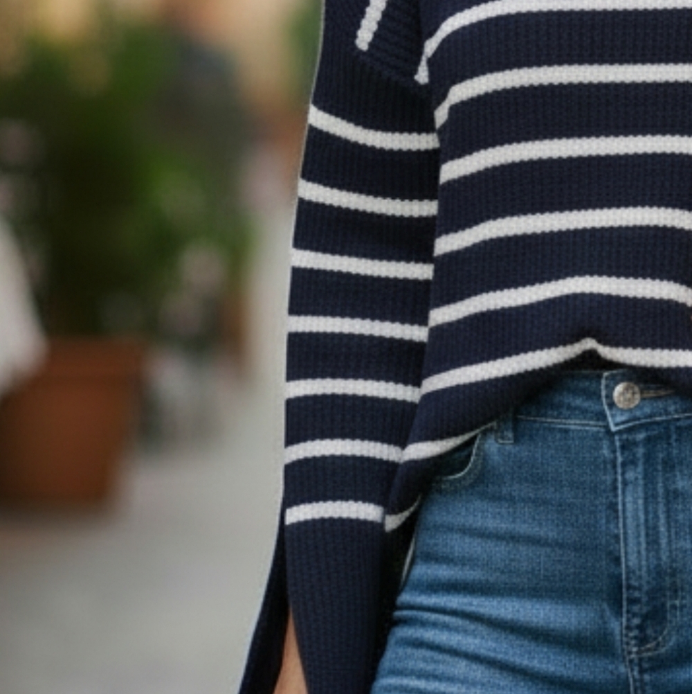 DG2 Diane Gilman 3X Organic Cotton NWT Nautical Striped Collared‎ Pullover Navy - Picture 2 of 10